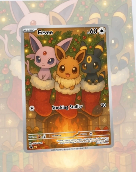 Christmas Holiday Hanukkah Eevee Snorlax Pikachu Psyduck Gengar Piplup Mew Custom Made Card Fan Art Card