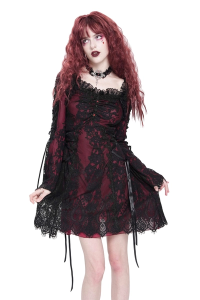 sukienka damska DEVIL FASHION - Gothic - Red Floral