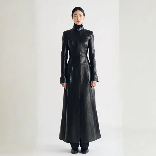 Long Black Leather Trench Coat Women | Gothic Cyberpunk Maxi Coat | Slim Fitted Darkwear Duster | Fall Winter Overcoat | Gift for Her - Etsy