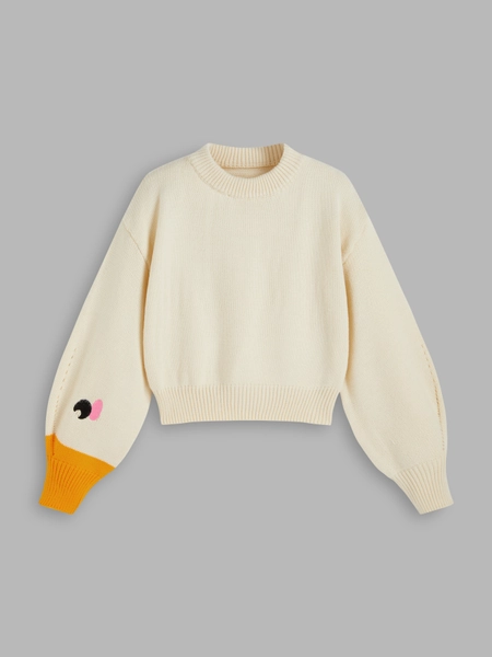 Round Neck Goose Pattern Sleeve Knitted Top