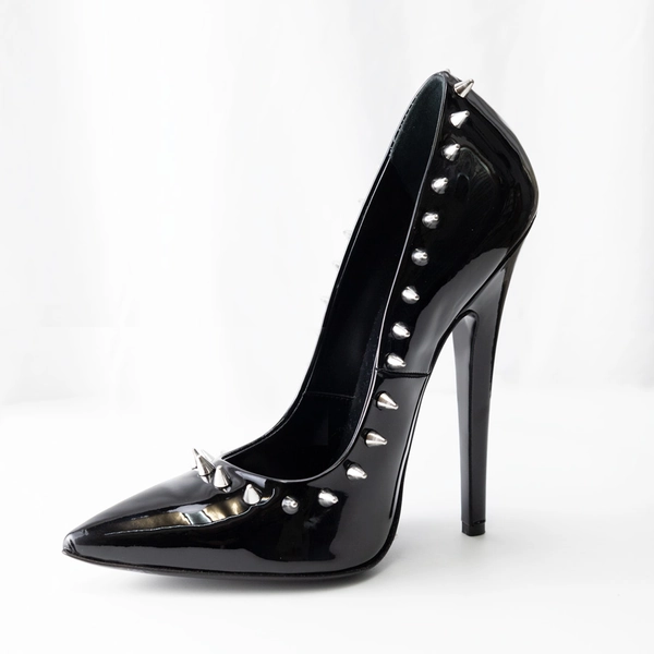 Latex Handmade Italian Talonissima Shoes in black patent leather