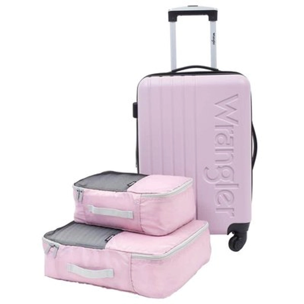 Wrangler 3pc EXPANDABLE ROLLING CARRY-ON SET with 2 PackING CUBES and SPINNER WHEELS (CARRY-ON)