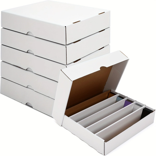 TEMU 6 Pack 5000 Count Trading Gaming Card Storage Box Row Cardboard Storage Boxes White Trading Cards Cases For Gaming Baseball Football Sport