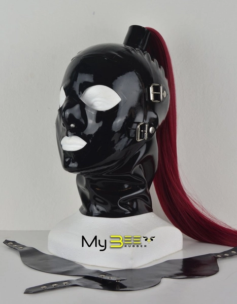 Rizzo bondage hood with hair :: My Bee Rubber