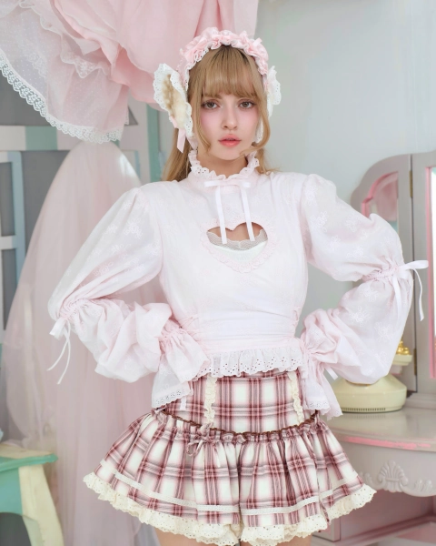Cupid's Charm Heart Cutout Cotton Blouse - Pink // PREORDER