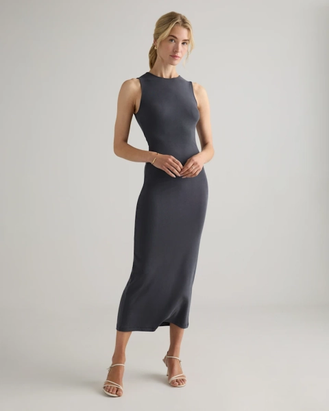 Tencel Rib Knit Tank Midi Dress in Carbon Grey