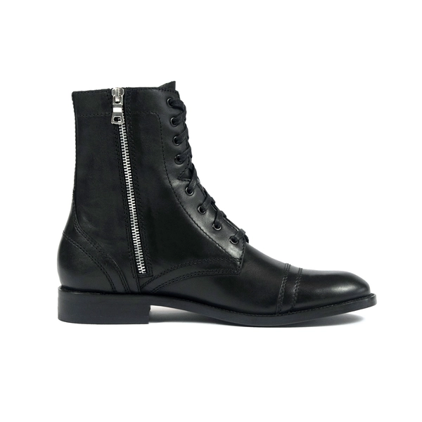 Division - Black and Silver Leather Combat Boots (Size 6, 6.5, 7, 7.5, 8, 8.5, 9, 9.5, 10, 11, 12)