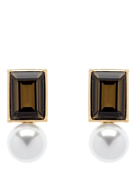 Emma Holland Topaz Crystal and Pearl Clip On Earrings, Gold/Brown
