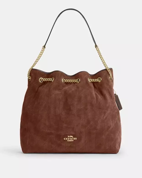 Gold/Vintage Brown/Maple Evelyn Large Shoulder Bag With Quilting