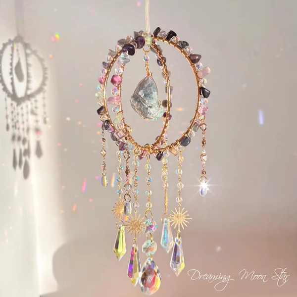 Howl Castle Inspired Double Hoop Colorful Suncatcher, Bohemian Window Prism Hanging Decor, Boho Room Decor, Natural Crystal Stone Suncatcher - Etsy