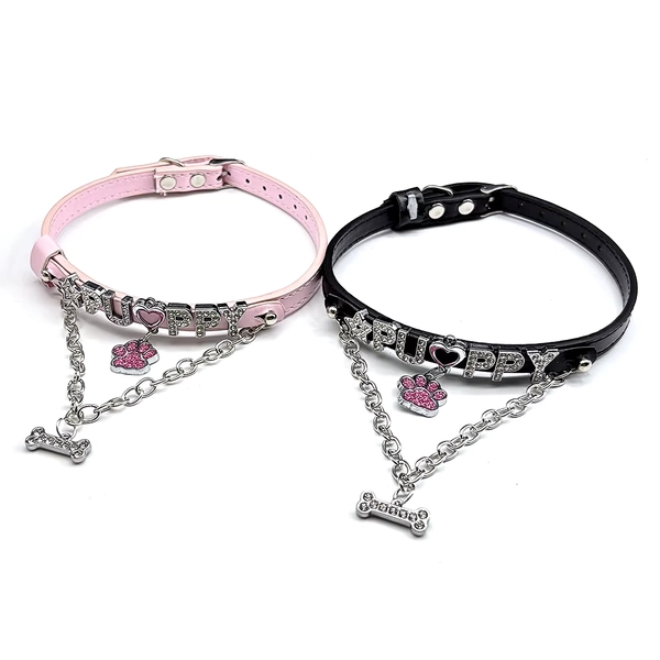 Colar de Cão e Gato com Pingente de Patinha Sexy em Strass Y2K Harajuku, Colar Choker de Couro PU para Cosplay, Presente de Joias - AliExpress 36