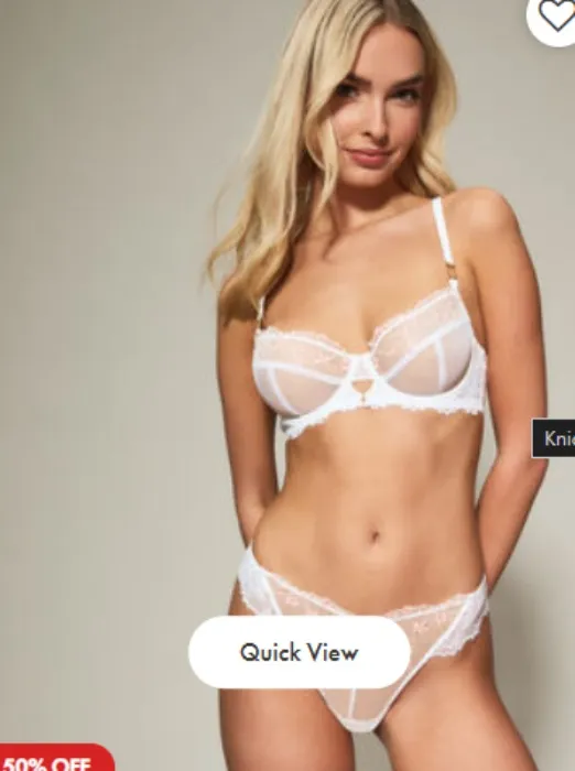 Knickerbox Hallie Embroidered Non Padded Balcony Bra and thong - White