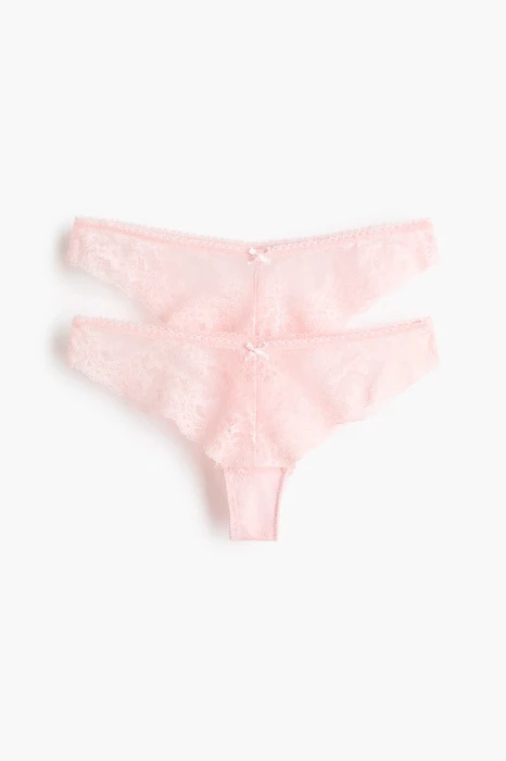 H&M - 2-Pack Lace Brazilian Briefs - Pink