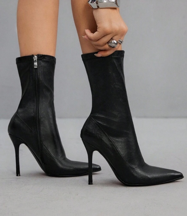 Black Leather Stiletto Boots
