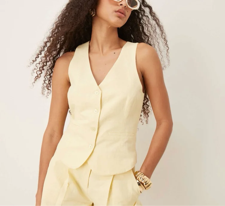 Pretty Lavish halterneck linen waistcoat co-ord in lemon