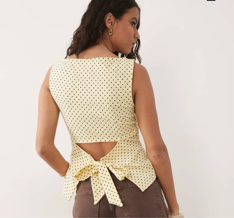 ASOS DESIGN slash neck tie back tank top in polka dot