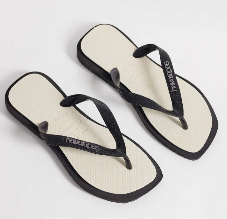 Havaianas square toe flip flops in black and white