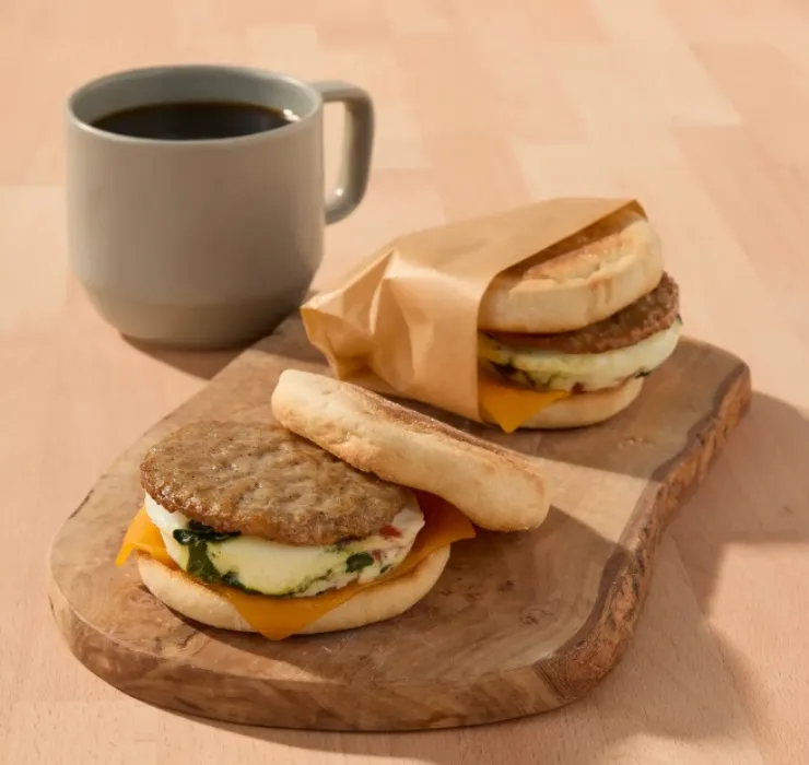 Coffee and a breakfast sandwich 