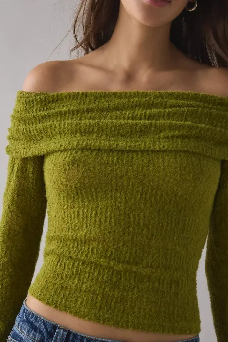 Kimchi Blue Lily Sheer Lace Long Sleeve Off-The-Shoulder Top