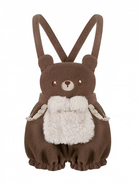 [$65.00]Dark Brown Bear Overalls Bubble Shorts