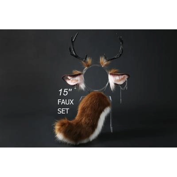 Realistic faux fur deer ear and tail set deer ear and tail set anime cosplay ear animal ear headband deer tail and ear fawn ear and tail
