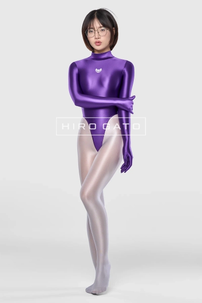 Satin Spandex Leotard Purple Shiny Glossy Lycra - Hiro Gato