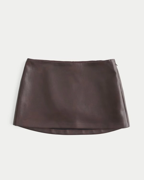 Low-Rise Faux Leather A-Line Mini Skort