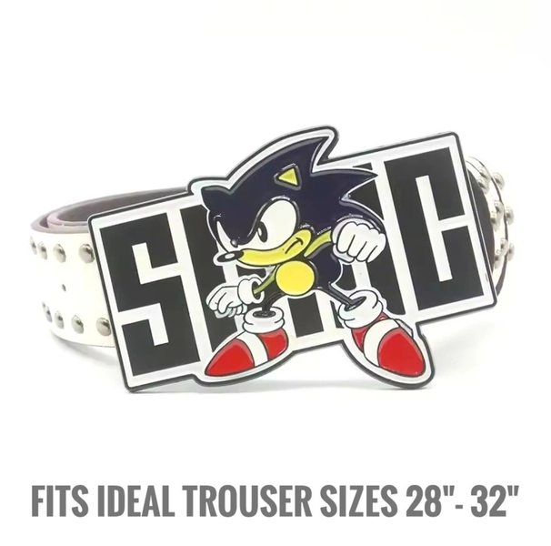 Sonic with white studded PU Vegan Faux Leather 105cm Belt