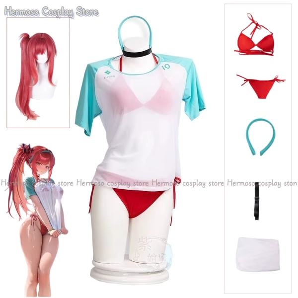 Rapi Cosplay Costume Wig Anime Cosplay Little Red Riding Hood Summer Swimsuit Red Bikini Set for Women - AliExpress 