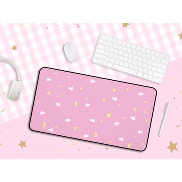 Kawaii Moon Bunny Desk Mat / Purple Pink Blue Celestial Gaming Mouse Pad / Gamer Girls Cute Anime Gift / Large Manga Office Desk Accessories