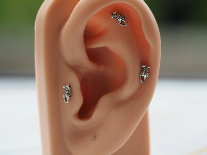 Sterling Silver Rat Labret: Surgical Steel Push Pin Cartilage Earring