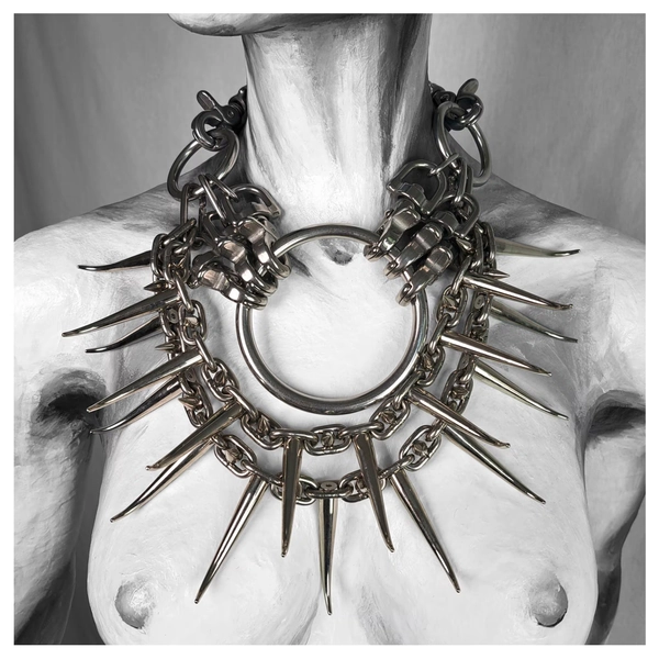 Handmade Studded Chain O-Ring Necklace | FEGEFEUER | Upcycled Leather Gothic Punk Jewelery