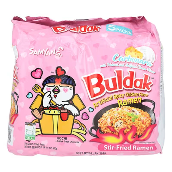 Buldak Ramen, Spicy Chicken Carbonara, 5 Packs