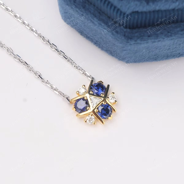 Triforce Zora's Pendant Sapphire Spiritual Stone Diamond / Moissanite Pendant  14K Gold Legend of Zelda Inspired Ring Video Game Neaklace