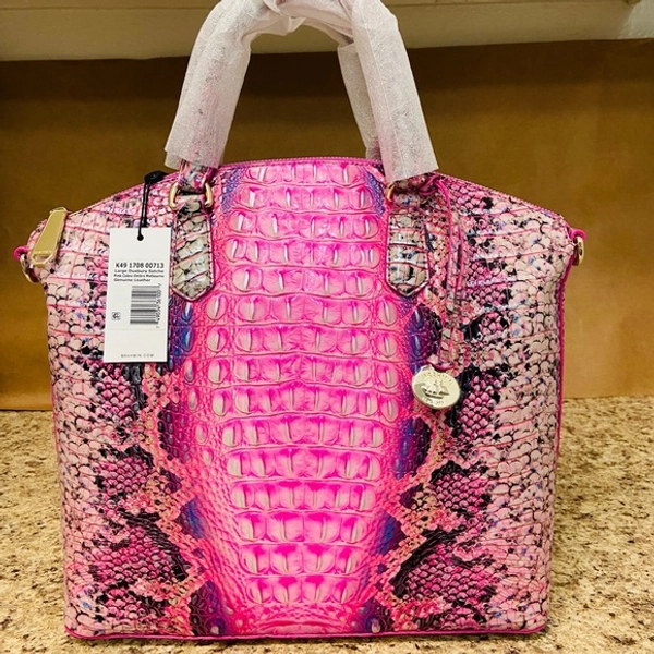 BRAHMIN Duxbury Pink Metallic Chrome Cobra Handbag