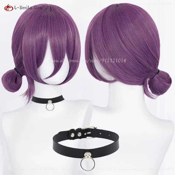 Anime reze peruca cosplay 45cm peruca roxa com gargantilha anime cosplay traje feminino reze perucas de cabelo sintético resistente ao calor - AliExpress 200000532