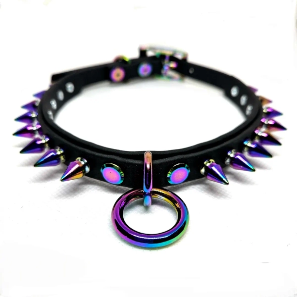 ONYX MINI RAINBOW Spiked Ring Collar in Black Vegan Leather - Etsy