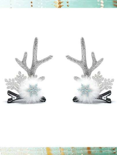 1pair Christmas Hair Clips Cute Reindeer Antlers Ears Holiday Headpiece Headdress Hair Accessories For Women Girls-Small Deer Ears Antler Headbands Reindeer Antlers Headband Halloween Hairs Accessories Christmas Animal Hair Clips Cosplay Costume Fawn Ears