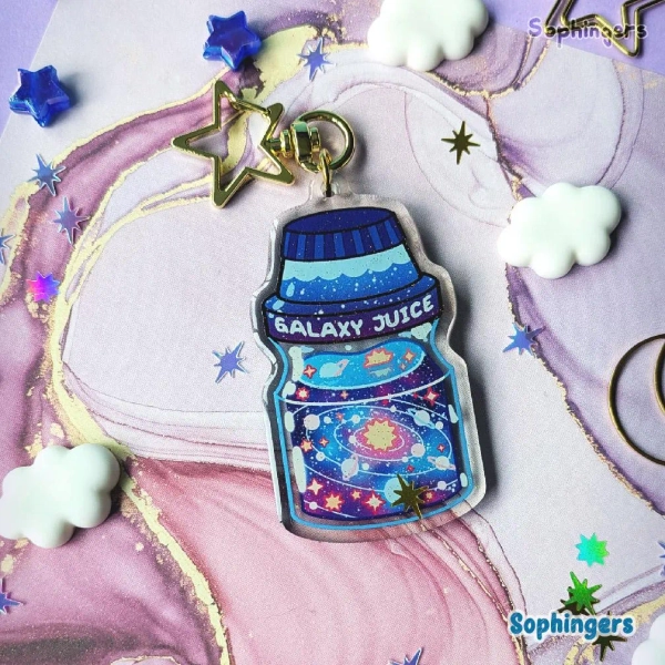 Galaxy Juice Keychain // Glittery Clear Acrylic Keychain