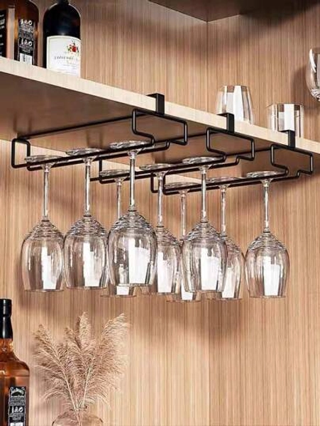 1pc Japanese Style Wrought Iron Single Row Cabinet Hanging Wine Glasses
