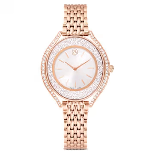 Crystalline aura watch, Swiss Made, Metal bracelet, Rose gold tone, Rose gold-tone finish