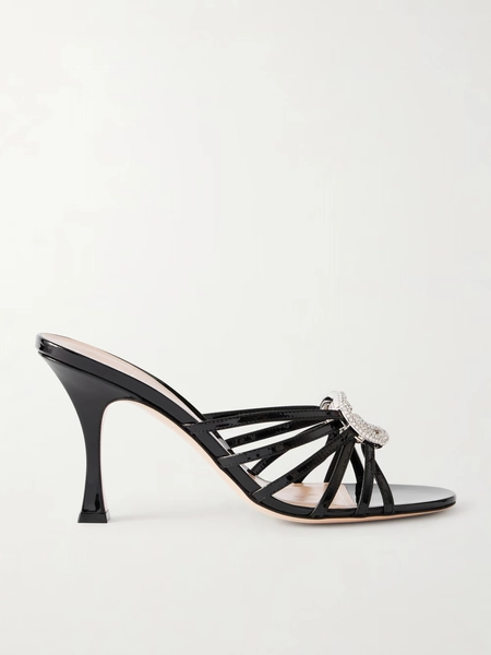 Crystal-embellished patent-leather sandals