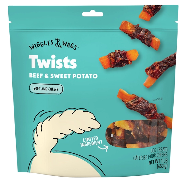 Wiggles & Wags Beef & Sweet Potato Twists Dog Treats 16 OZ