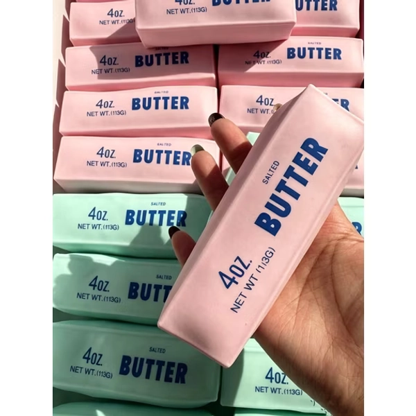 Pink Crunchy Butter Stick Squishy, Realistic 4oz Salted Butter Stress Squeeze Toy, Crispy Texture Moldable Food Sensory Toy for Kids Adults, Novelty Fidget Toy Desk Gift