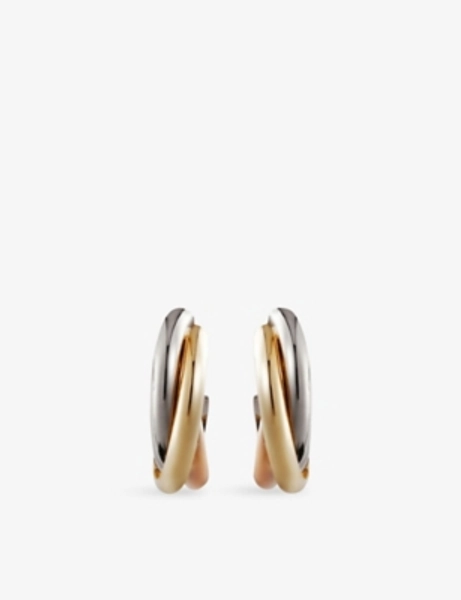 Trinity mini 18ct yellow, rose and white gold hoop earrings