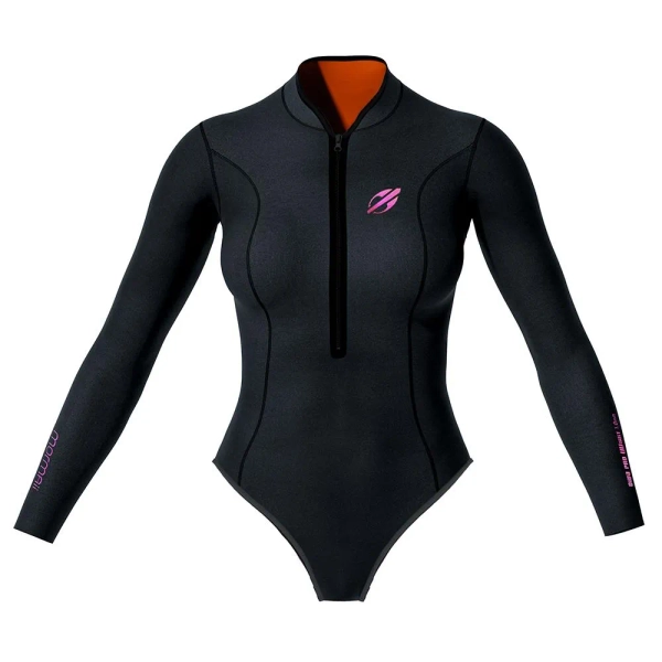 Maiô manga longa frontzip 1mm feminino diva pro uv-suit surf Mormaii