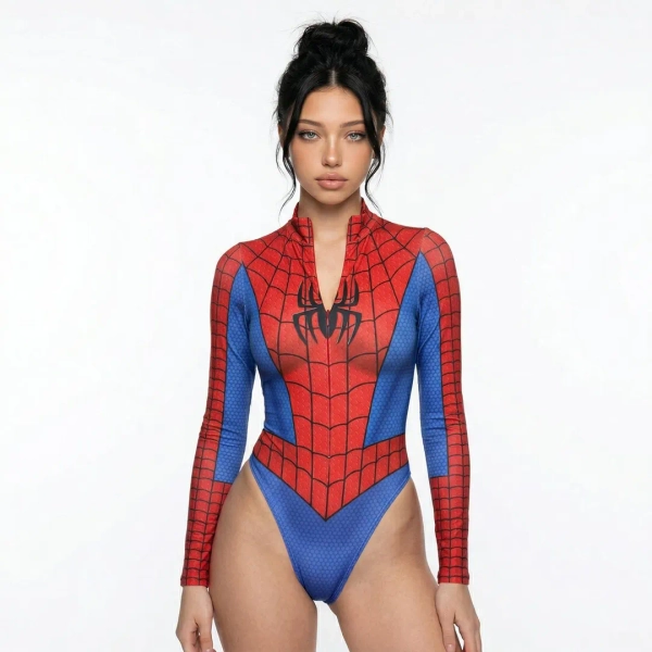 Spider-man Long Sleeve Bodysuit | Superhero Cosplay Leotard | Marvel Fan Apparel | Women's Geek Chic Activewear | Red Blue Zip up Romper - Etsy UK