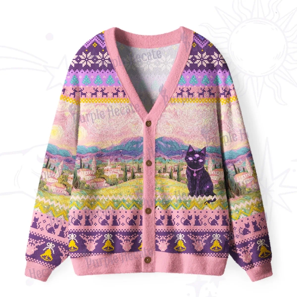 Purplehecate Garden Guardian Black Cat Ugly Cardigan Sweaters