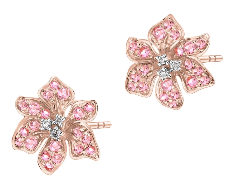 14 K Rhodium Plated Rose Gold Earrings - fineness 14 K