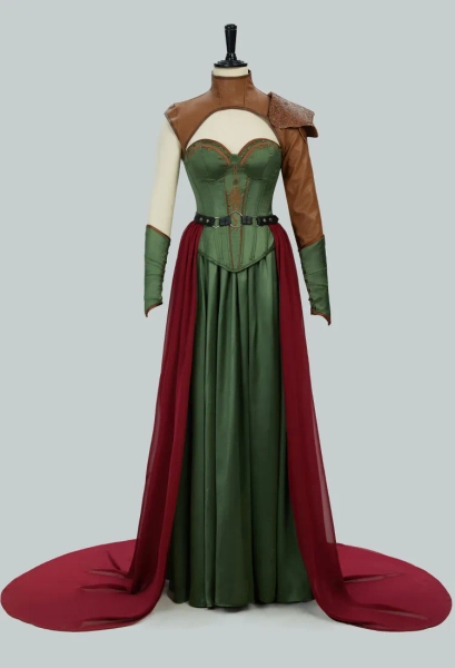 Medieval Renaissance Costume Viking Warrior Soldier Dress Set Corset and Long Skirt with Shoulder Armor